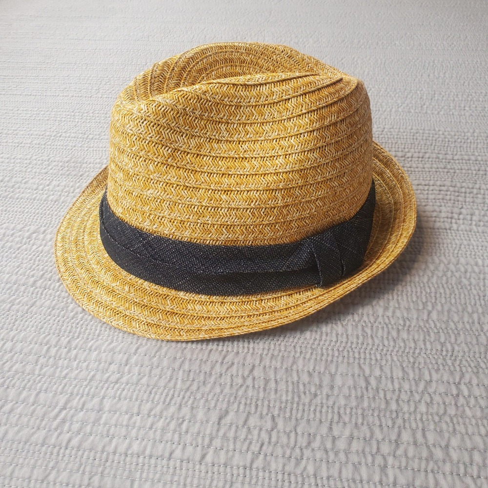 Cremieux Fedora Hat Mens L/XL Tan Paper Straw Denim Band Woven Summer